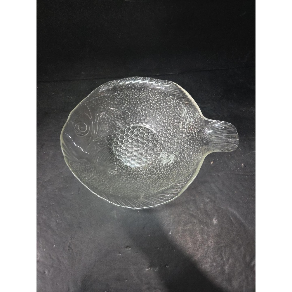 Arcoroc Clear Glass Fish Serving Bowl, MCM Platter, 12" Fish-Shaped Serving Dish